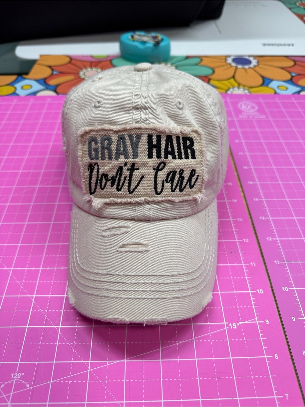 KBETHOS Beige 'Gray Hair Don't Care' Distressed Baseball Cap